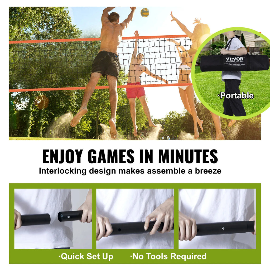 Portable Volleyball Net System Adjustable Height with Aluminum Poles Complete Set with Pump and Carry Bag
