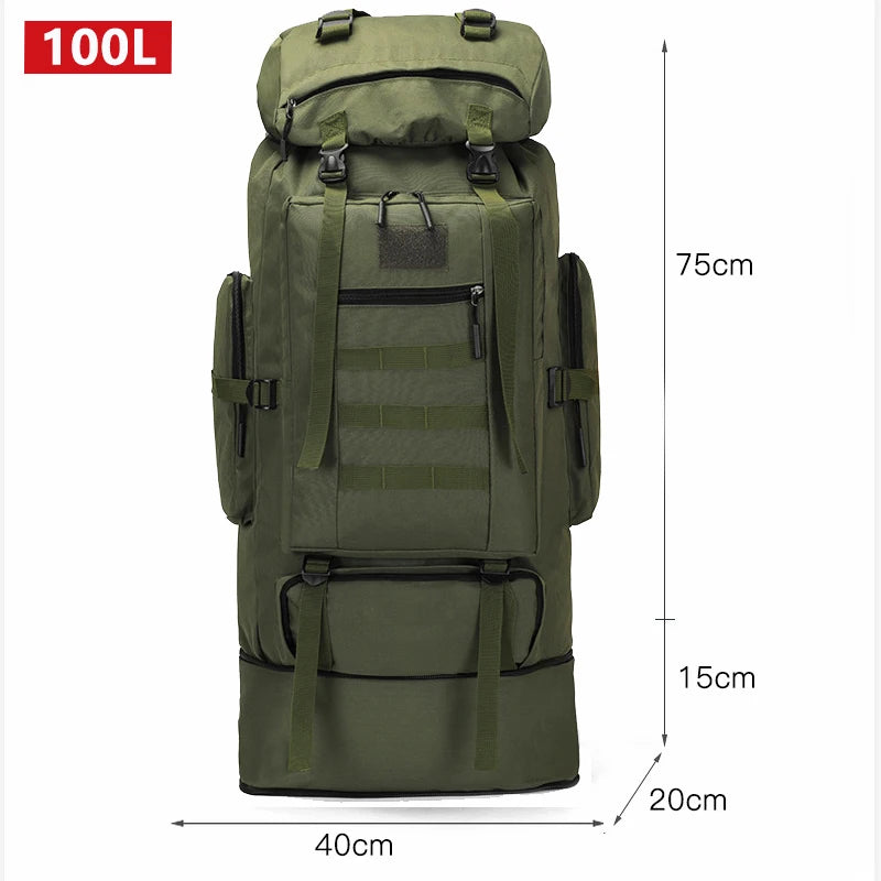80L 100L Mountaineering Bag Climb Bag Tactical Backpack Large Outdoor Hiking Camping Travel Backpack