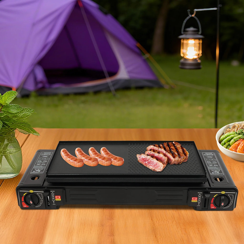 2‑Burner Portable Camping Stove 2500W Each Gas Grill Stove with Carry Case Butane/LPG Compatible