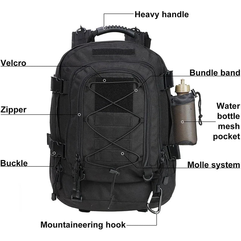 60L Military Tactical Backpack Army Molle Assault Rucksack Outdoor Travel Hiking Camping Hunting Rucksack for Men