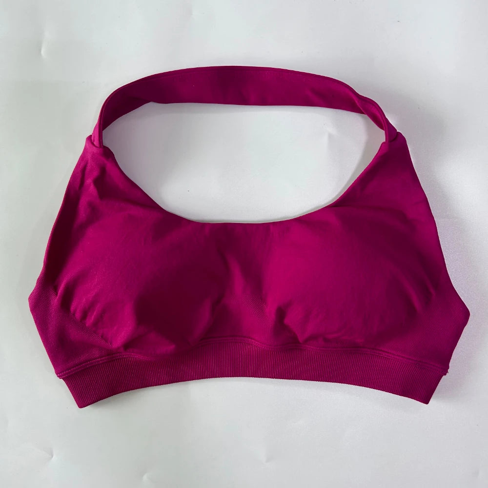 Women’s Yoga Bra Halter Neck Strap Open Back Medium Support Fitness Crop Top for Gym and Yoga