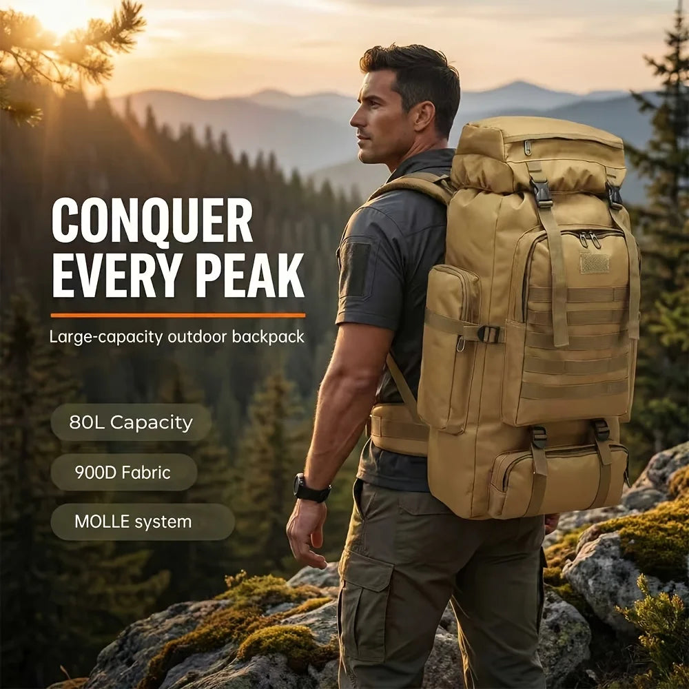 Men’s Backpack for Mountain Climbing Heavy Duty Double‑Shoulder Travel Bag with Removable National Flag Patch Accessory