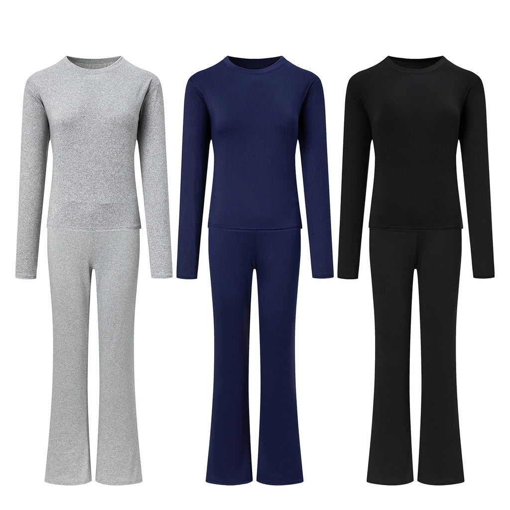Autumn New Round Neck Short Fit Long Sleeve T Shirt Mildly Spicy Pants Casual Sports Yoga Two Piece Set Women’s Fashion
