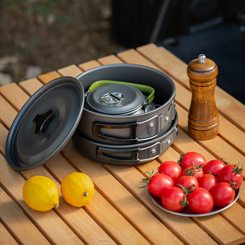 3PCS Camping Cookware Set Pot Pan Kettle Set Portable Cooker for 2 to 3 People with Mesh Bag for Camping Backpacking Outdoor Picnic