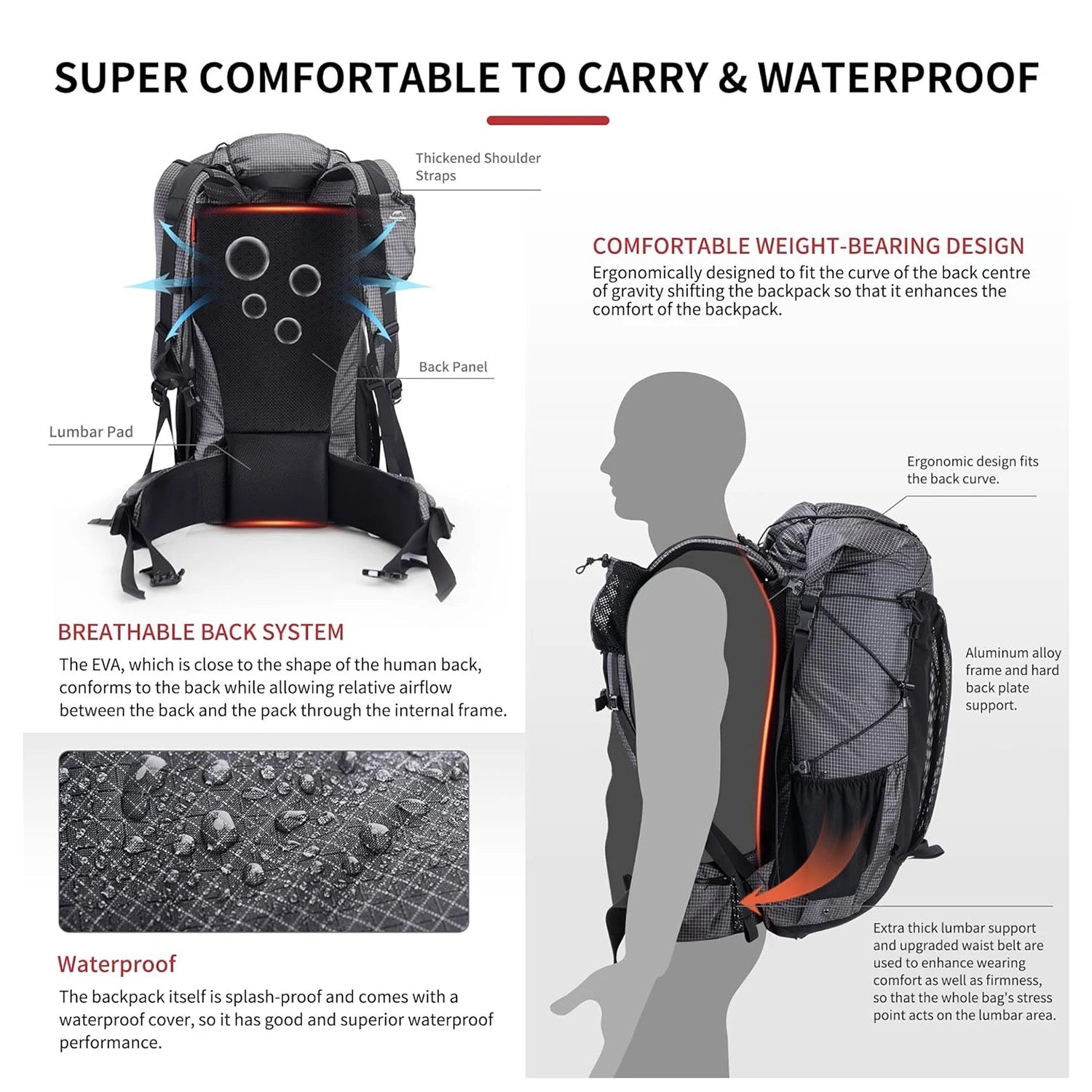 Naturehike Rock Outdoor Bags 40L/60L/60+5L Travel Backpacks Large Capacity Camping Hiking Pack with Rain Cover
