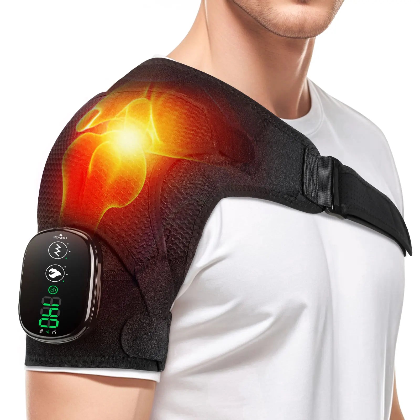 Heating Vibration Massager Shoulder Pad Red Light Hot Compress Neck & Shoulder Support with 3‑Speed Massage and 5000mAh Battery