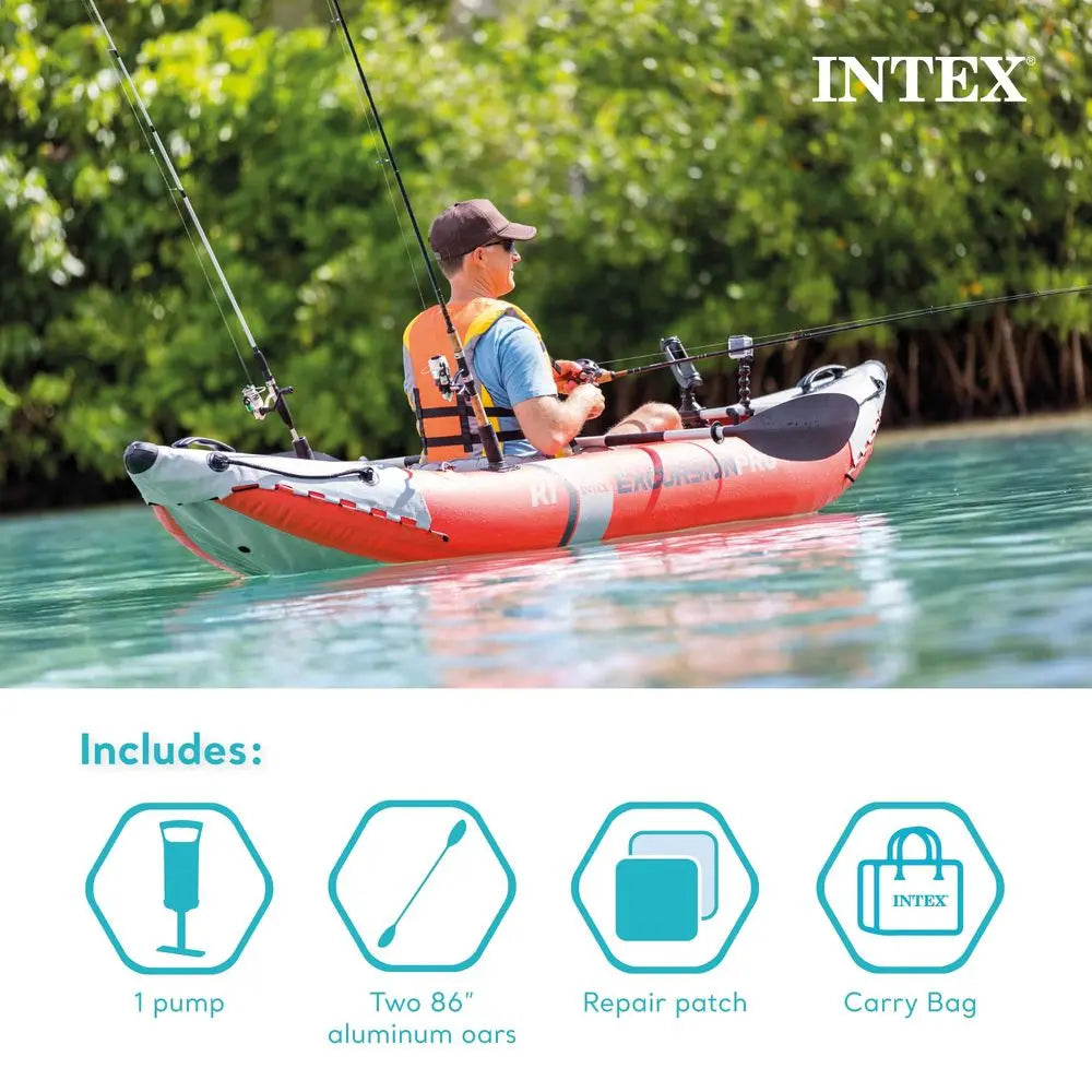 Excursion Pro K1 Inflatable Kayak Set Includes Deluxe 86in Kayak Paddles and High‑Output Pump Super‑Tough PVC