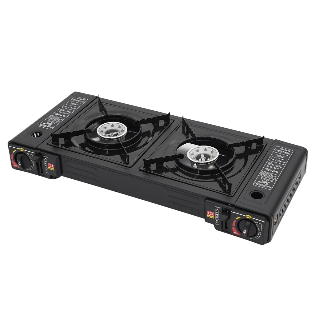 2‑Burner Portable Camping Stove 2500W Each Gas Grill Stove with Carry Case Butane/LPG Compatible