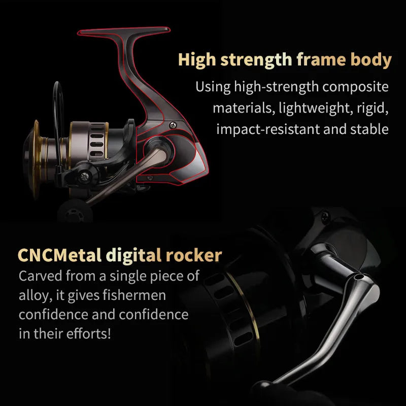 Two‑Hand Rotating Fishing Reel HE1000–7000 Series, 5.2:1 Gear Ratio, 22.05 lb Drag, Smooth Aluminum Alloy Body, Left/Right Hand Convertible, Suitable for Freshwater and Saltwater