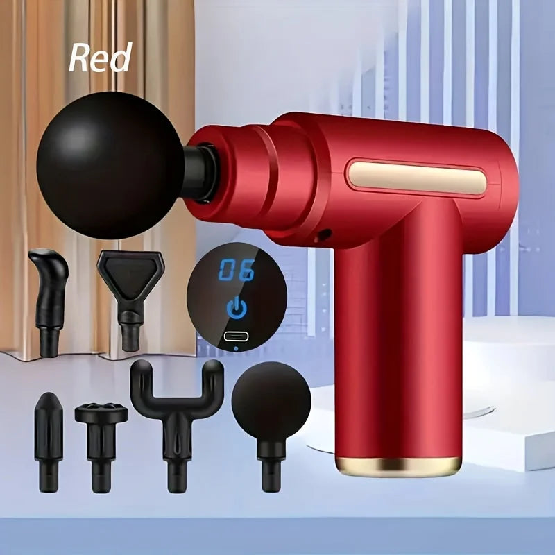 Fitness Hammer Compact Deep Tissue Massager – USB Rechargeable Fascia Gun with 4 Interchangeable Heads | Portable Muscle Massage Device for Pain Relief & Recovery