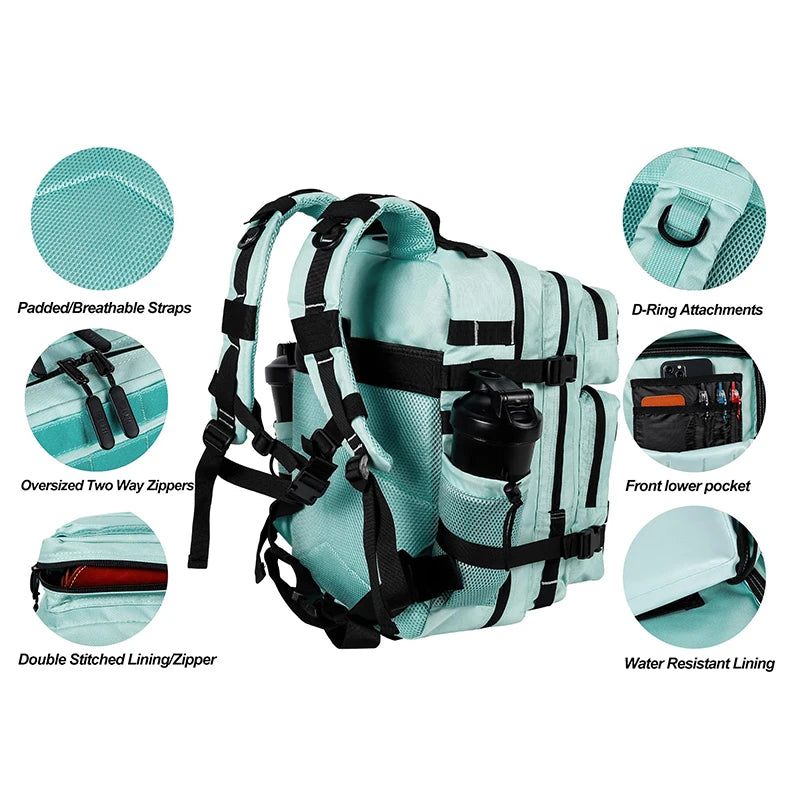 25L 35L 45L Tactical Backpack Small Athlete Gym Bag for Men Women Outdoor Travel Hiking Molle Rucksack with Bottle Holder