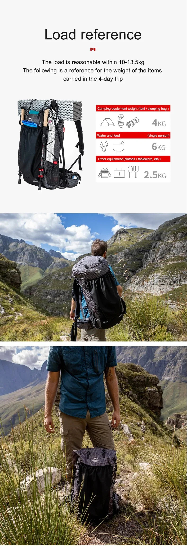 Naturehike Rock Outdoor Bags 40L/60L/60+5L Travel Backpacks Large Capacity Camping Hiking Pack with Rain Cover