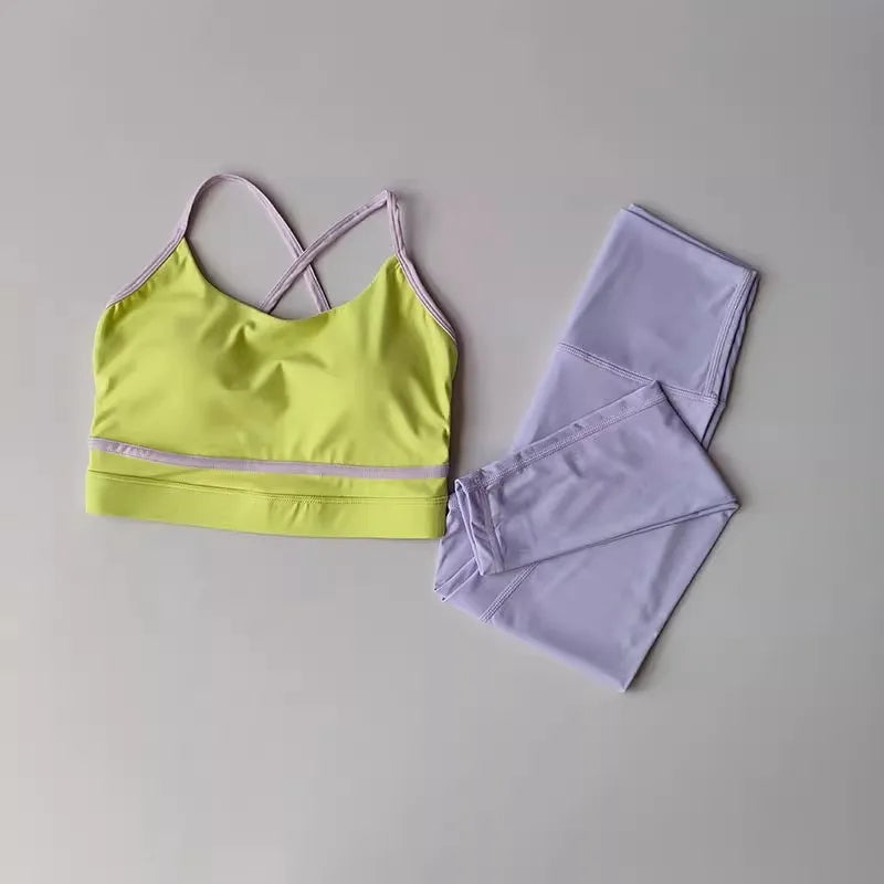 Women Yoga Set Workout Set 2 Piece High Waist Yoga Leggings Sports Bra Gym Suit Activewear Sports Fitness Set Sports Suit