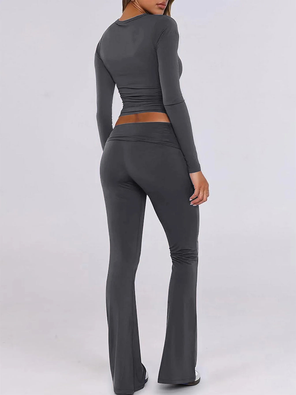 Women’s Casual Long Sleeve Knitted Pants Set Pure Color Slim Fit Spring Summer Fashionable Commute Style Ladies Suit