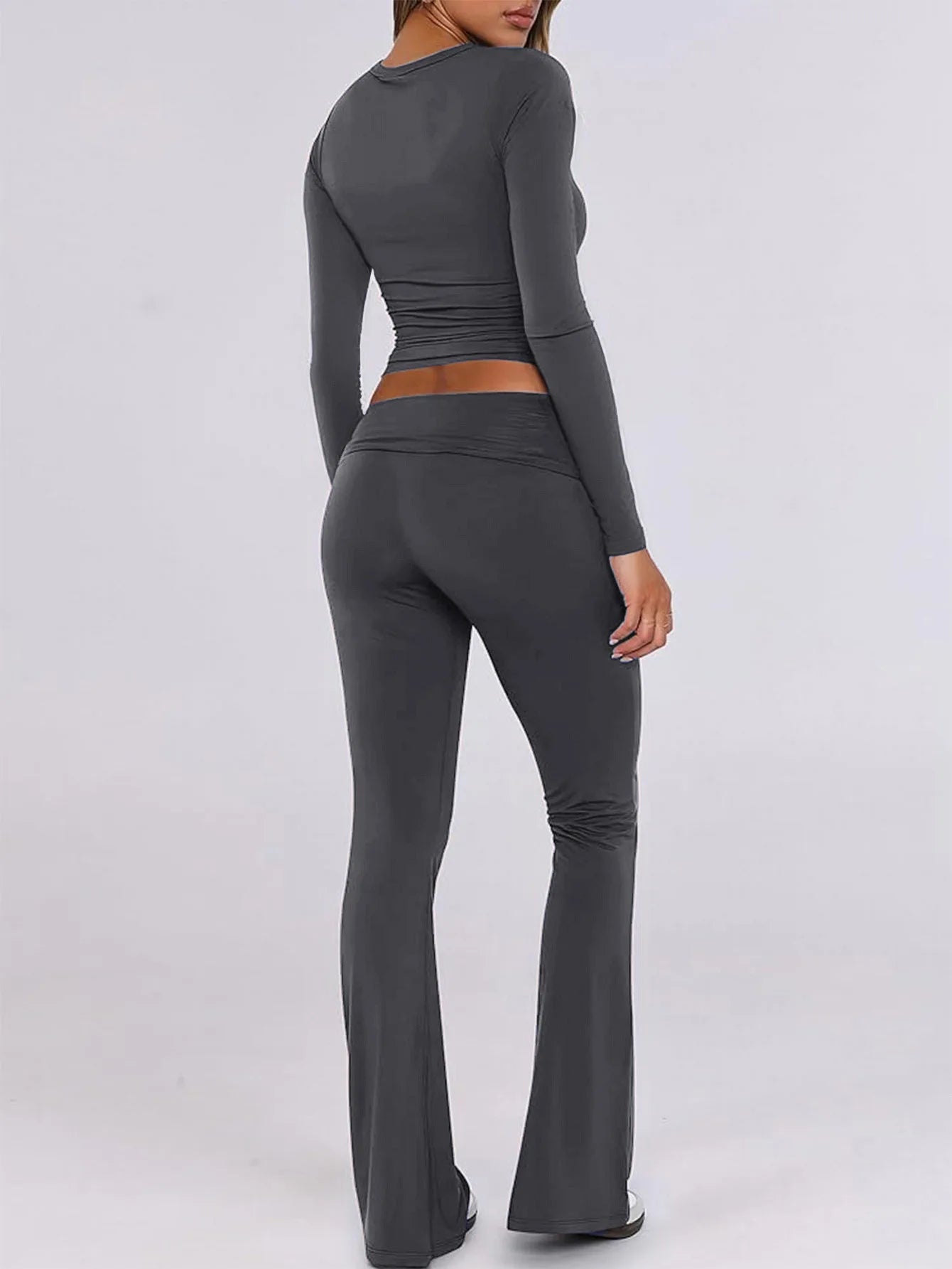 Women’s Casual Long Sleeve Knitted Pants Set Pure Color Slim Fit Spring Summer Fashionable Commute Style Ladies Suit