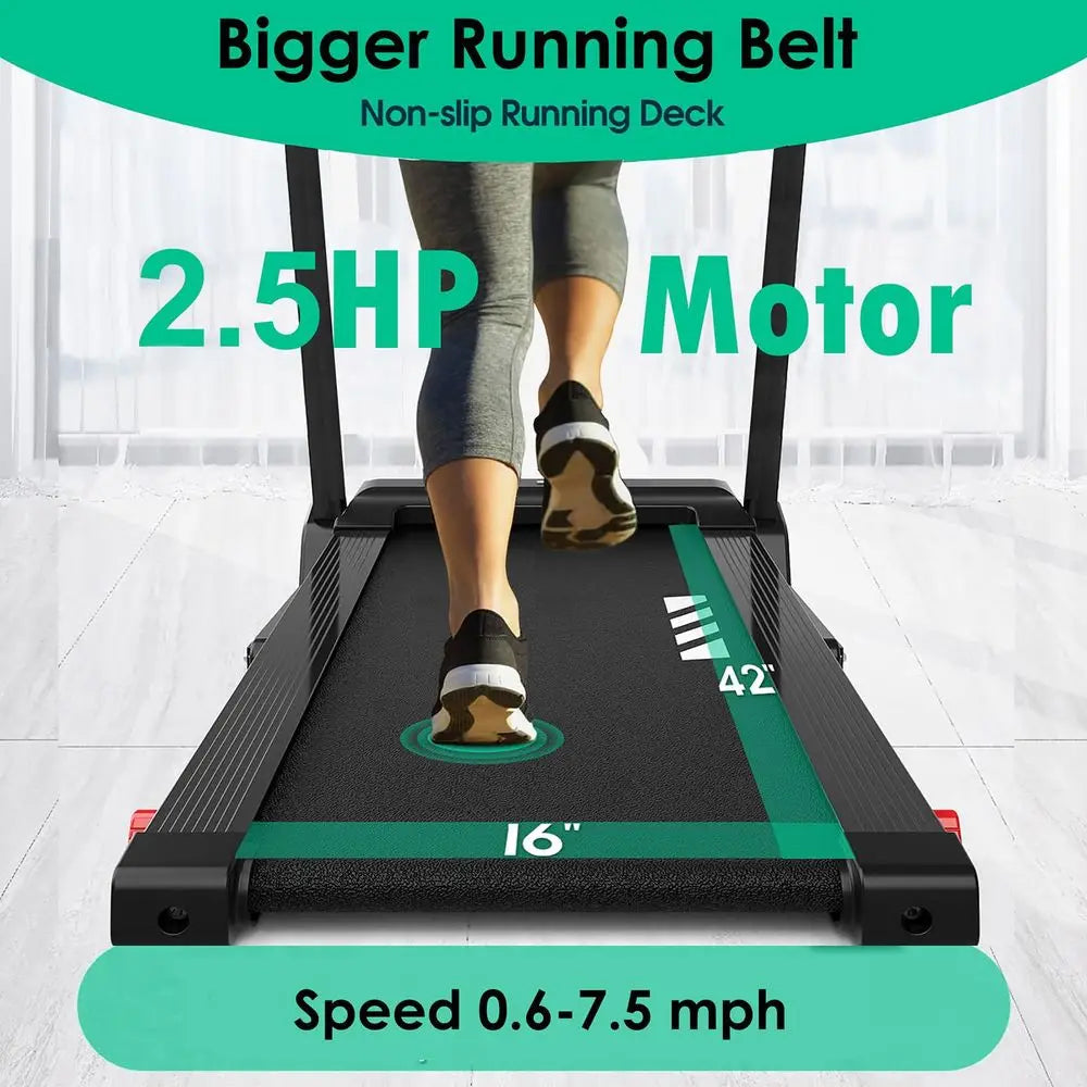Folding Treadmill with Incline Electric Treadmill 42 × 16 Large Running Belt Heart Rate Monitor Easy Assembly 64 Preset Programs