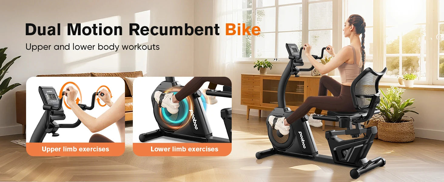 Recumbent Exercise Bike for Home Use Stationary Bike with Arm Exerciser Magnetic Recumbent Bike with Ergonomic Seat