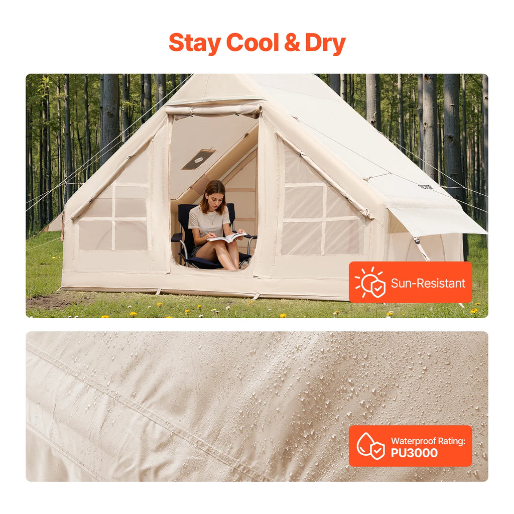 Inflatable Tent for Camp Easy Setup Blow Up Tent with Hand Pump 300D Oxford Tent with Stove Jack and Storage Bag Included