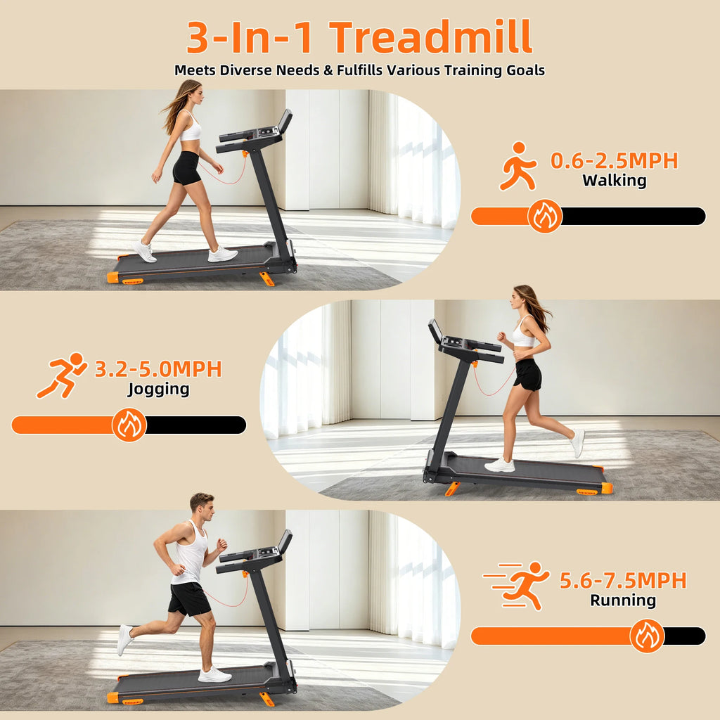 Quiet 3 in 1 Foldable Walking Pad Treadmill with 12 Percent Incline for Home 12 Preprogrammed HIIT Modes Supports up to 300 LBS Smart Treadmill with LED Display Heart Rate Sensor Bluetooth Speaker and App Connection