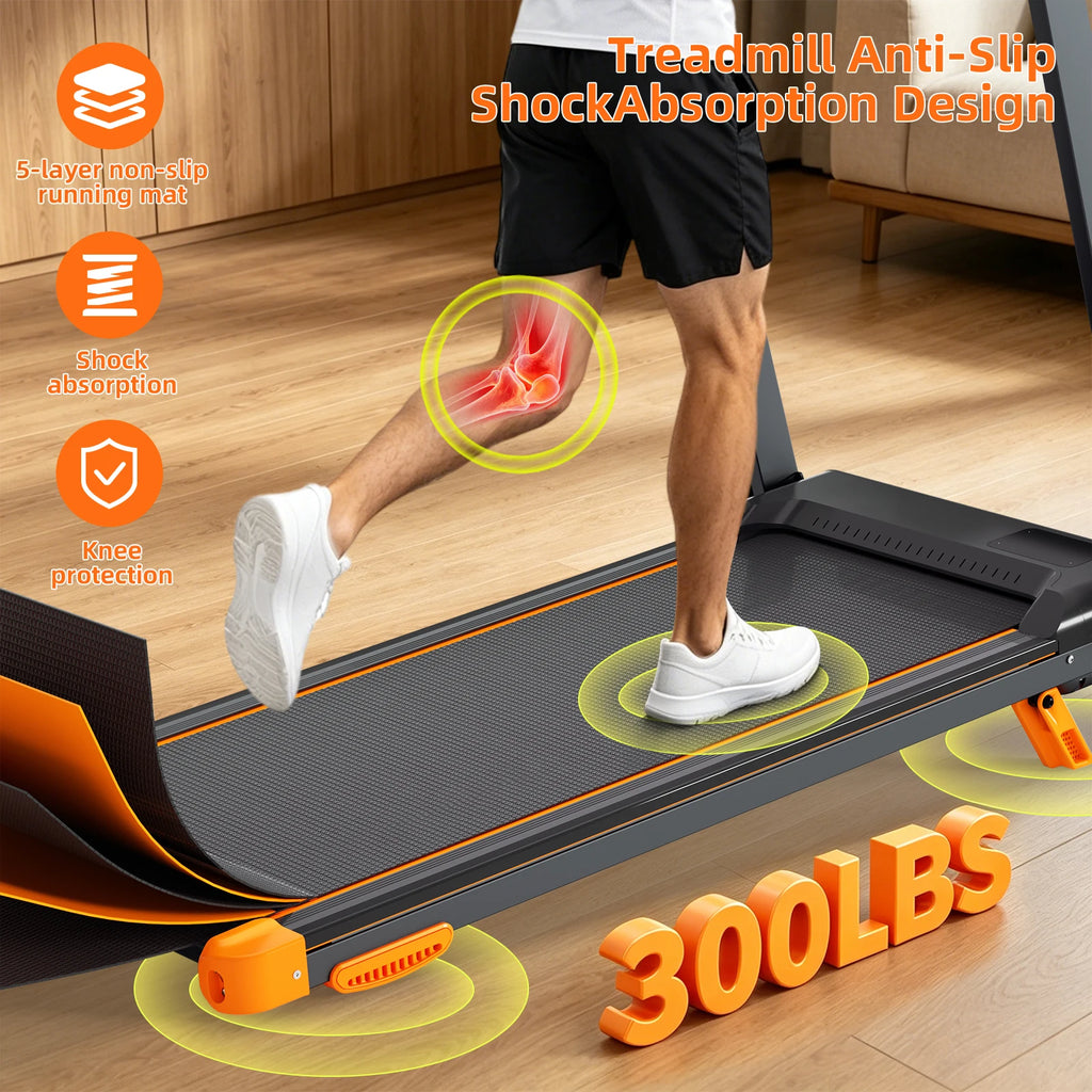 Quiet 3 in 1 Foldable Walking Pad Treadmill with 12 Percent Incline for Home 12 Preprogrammed HIIT Modes Supports up to 300 LBS Smart Treadmill with LED Display Heart Rate Sensor Bluetooth Speaker and App Connection