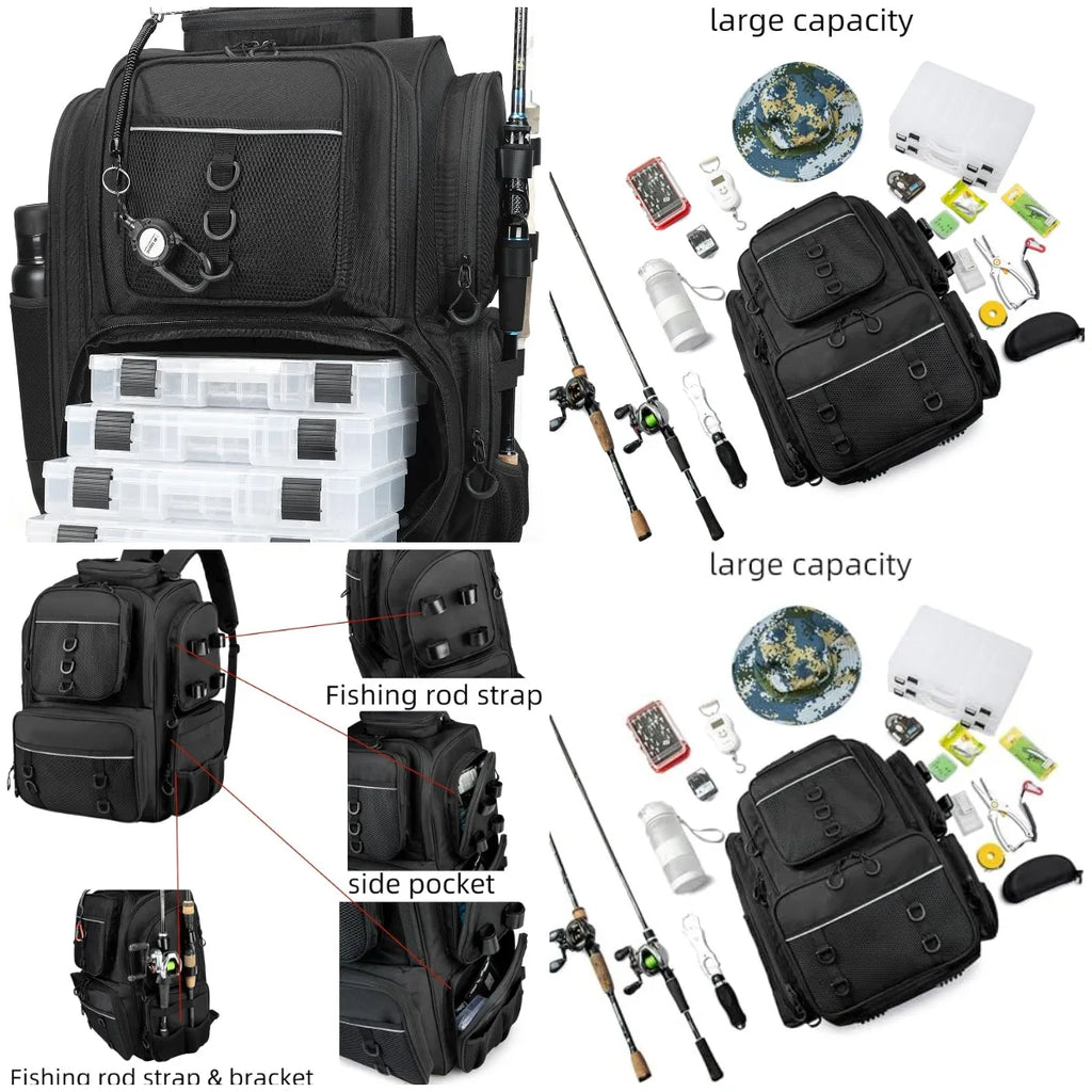 Fishing Backpack Tackle Bag with Tackle Boxes Large Strong Material Fishing Storage Pack