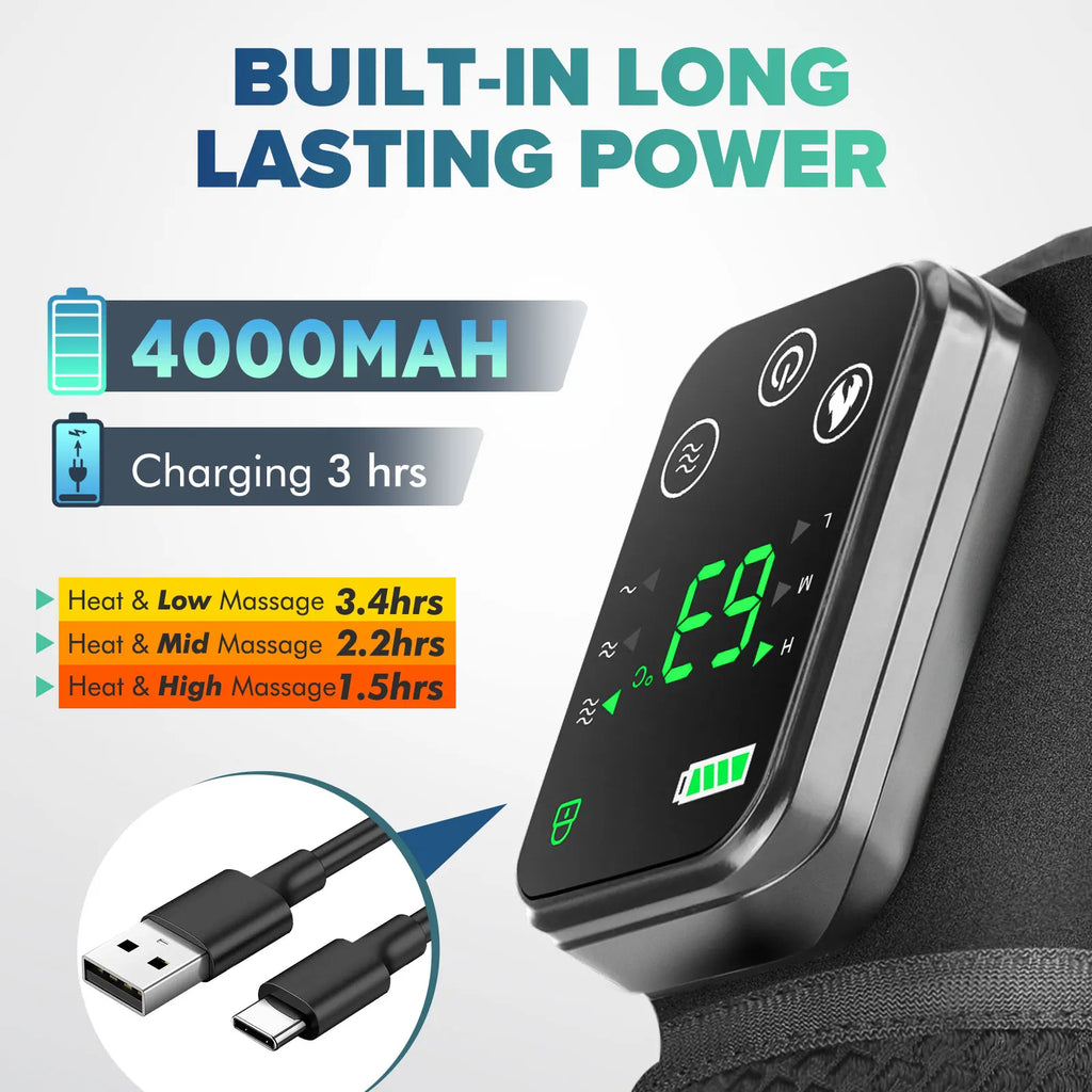 Knee Heating Massager Joint Physiotherapy Pad Hot Compress Vibration Massage 3‑in‑1 Knee Elbow Shoulder Support with 4000mAh Battery