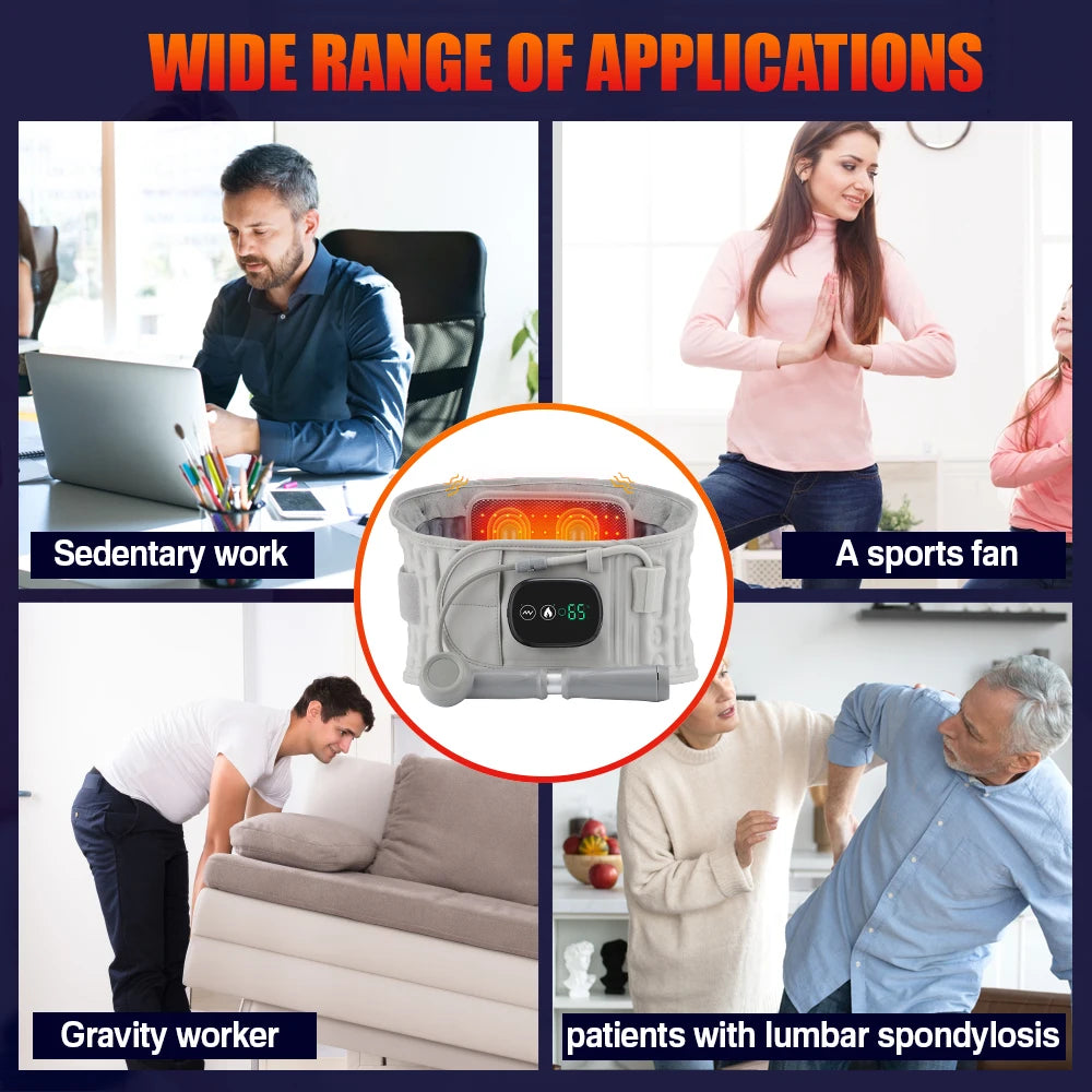 Inflatable Heating Massage Waist Belt Red Light Therapy Lumbar Support with Air Traction 5000mAh Rechargeable Design