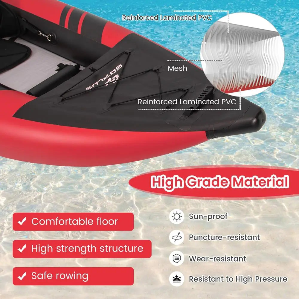 Tandem Inflatable Kayak 12.5FT 2‑Person Kayak for Adults 507 lbs Capacity with Aluminium Oars Padded Seat 2 Fins and Hand Pump