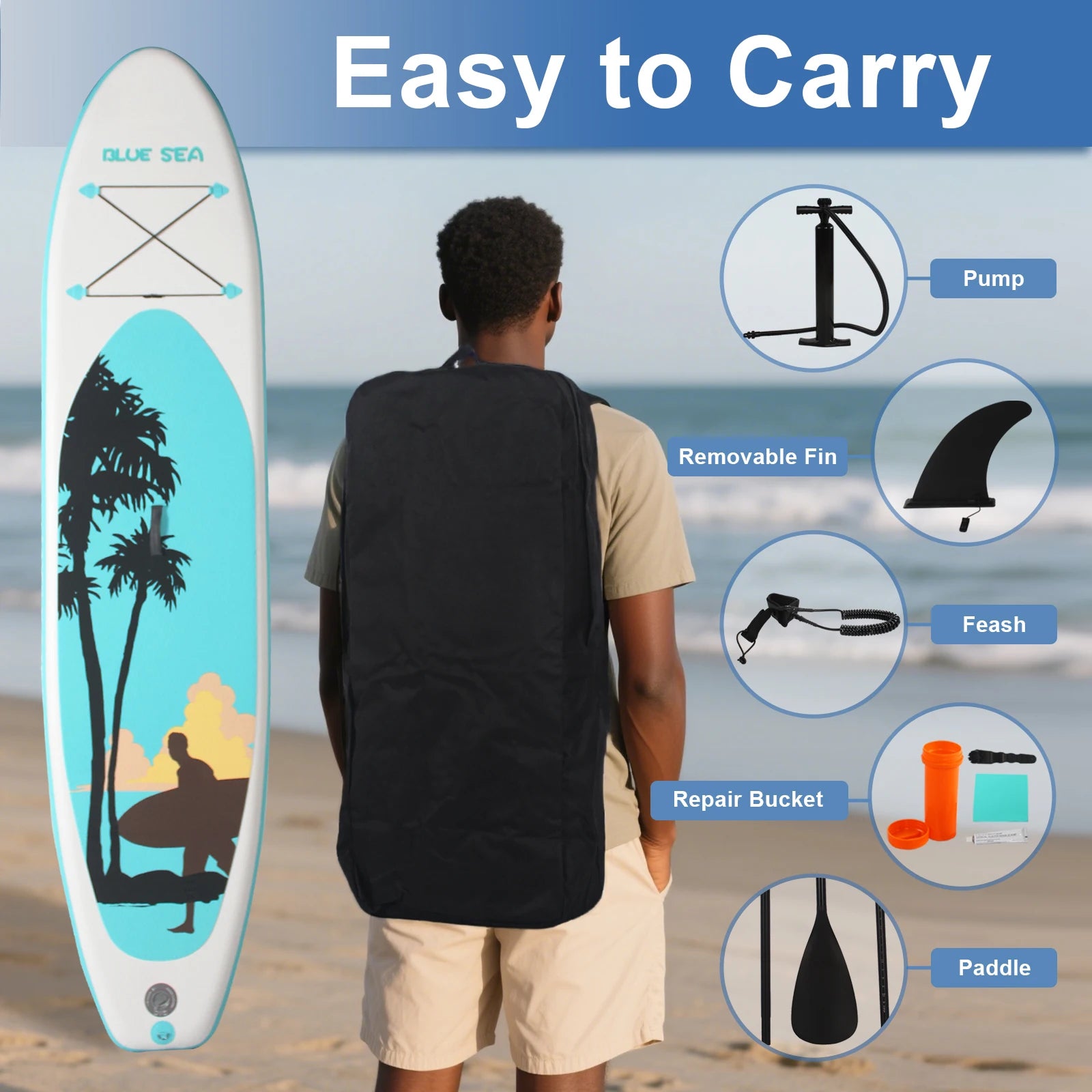 Portable Inflatable Stand Up Paddle Board, 10'6" × 32" × 6", Premium PVC, Full Kit for Adults and Youth