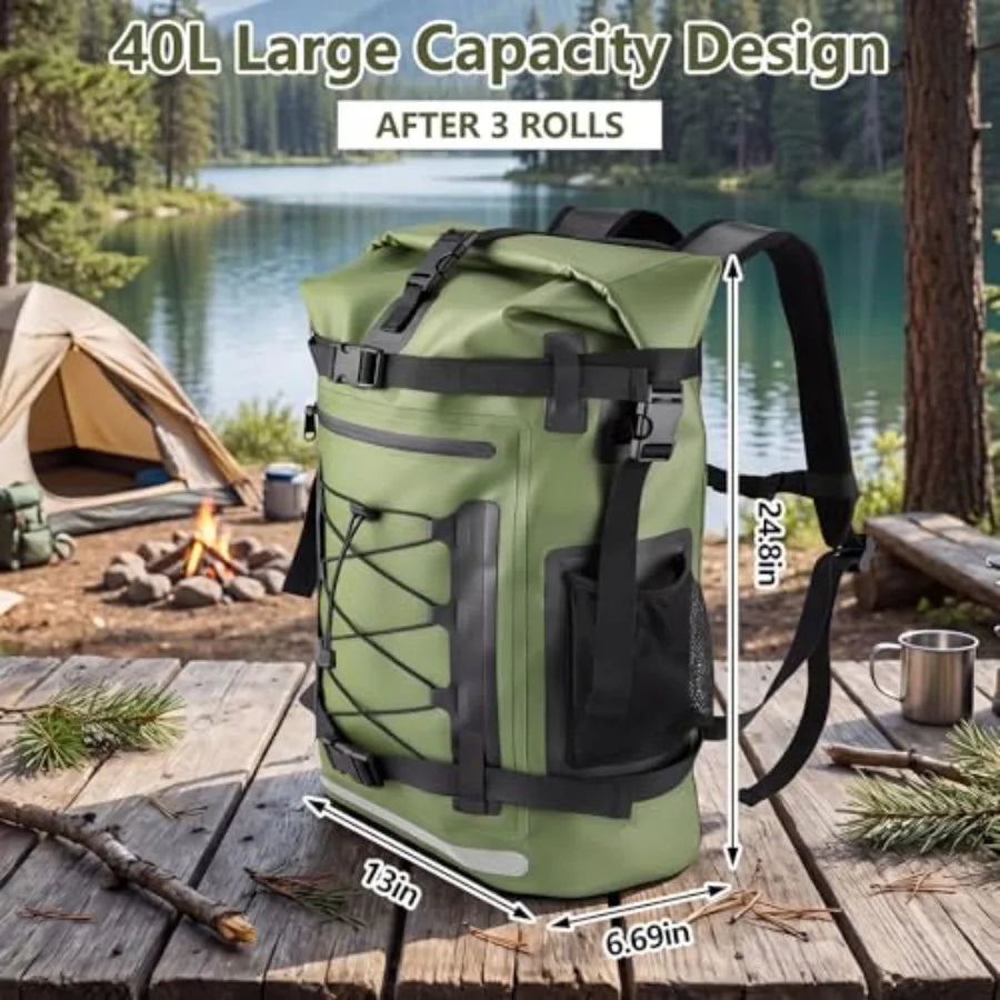 Waterproof Backpack 40L Heavy Duty Dry Bag Backpack Roll‑Top Hiking Travel Backpack Floating Waterproof Bag for Kayaking