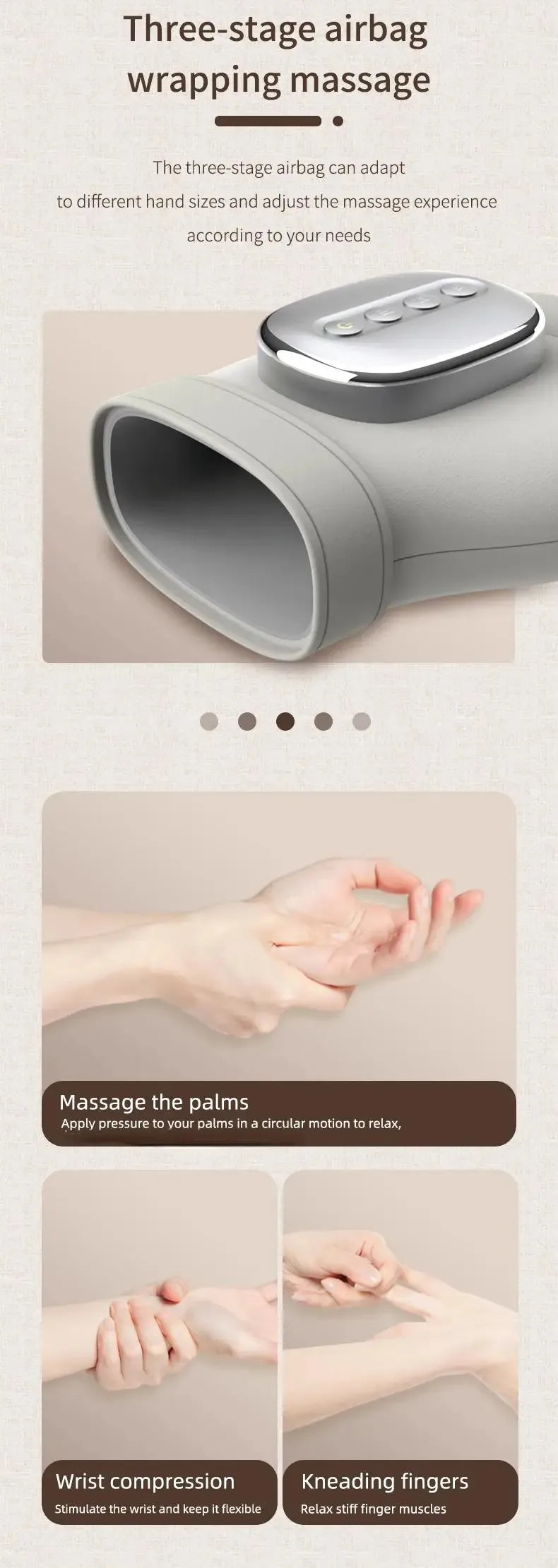 Hand Massager with Heat and Air Compression for Wrist Finger and Palm Relief Electric Kneading Massage Device