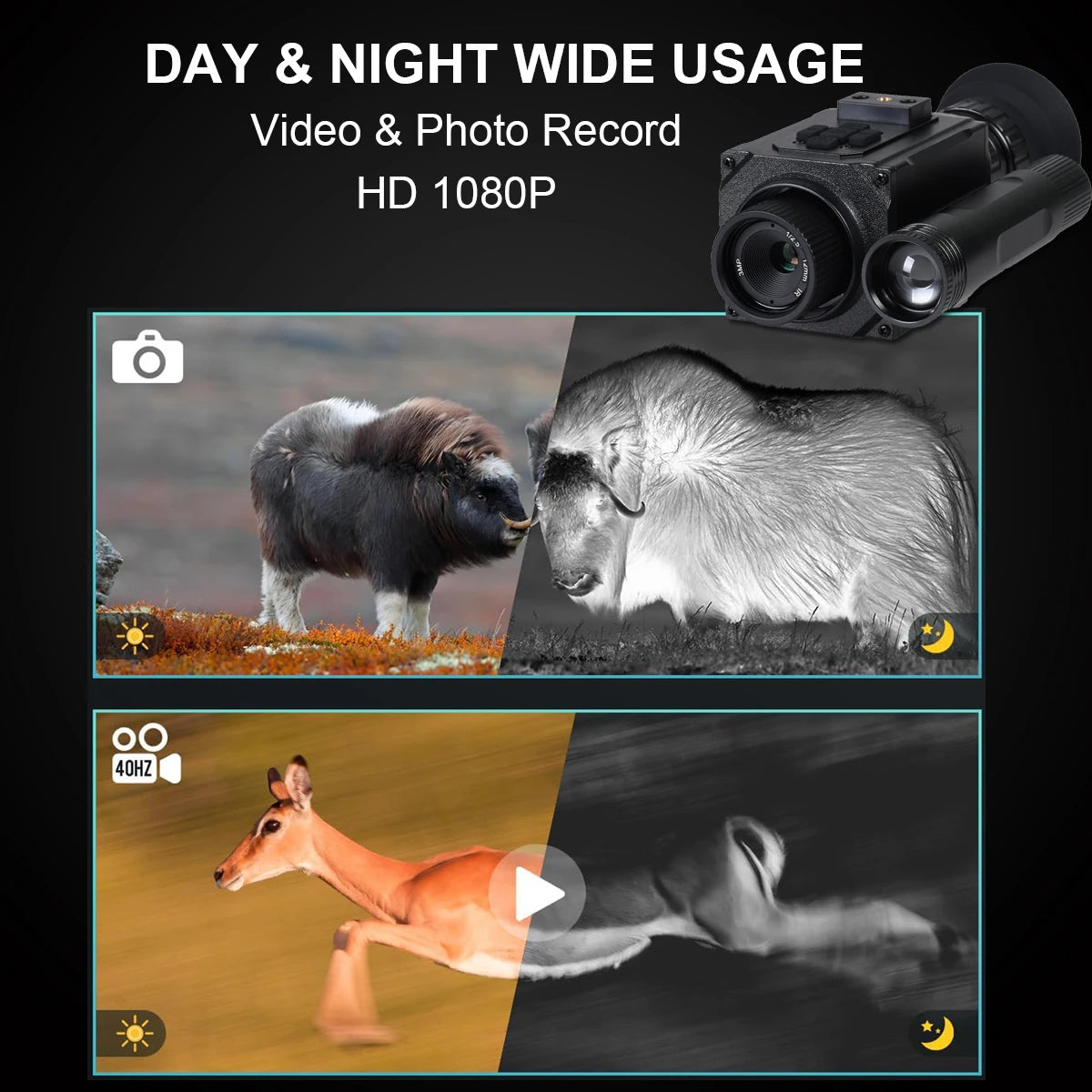 HD 1080P Night Vision Goggles Head Mounted or Helmet Mounted 940nm IR 5X Zoom Night Vision Monocular for Hunting and Camping