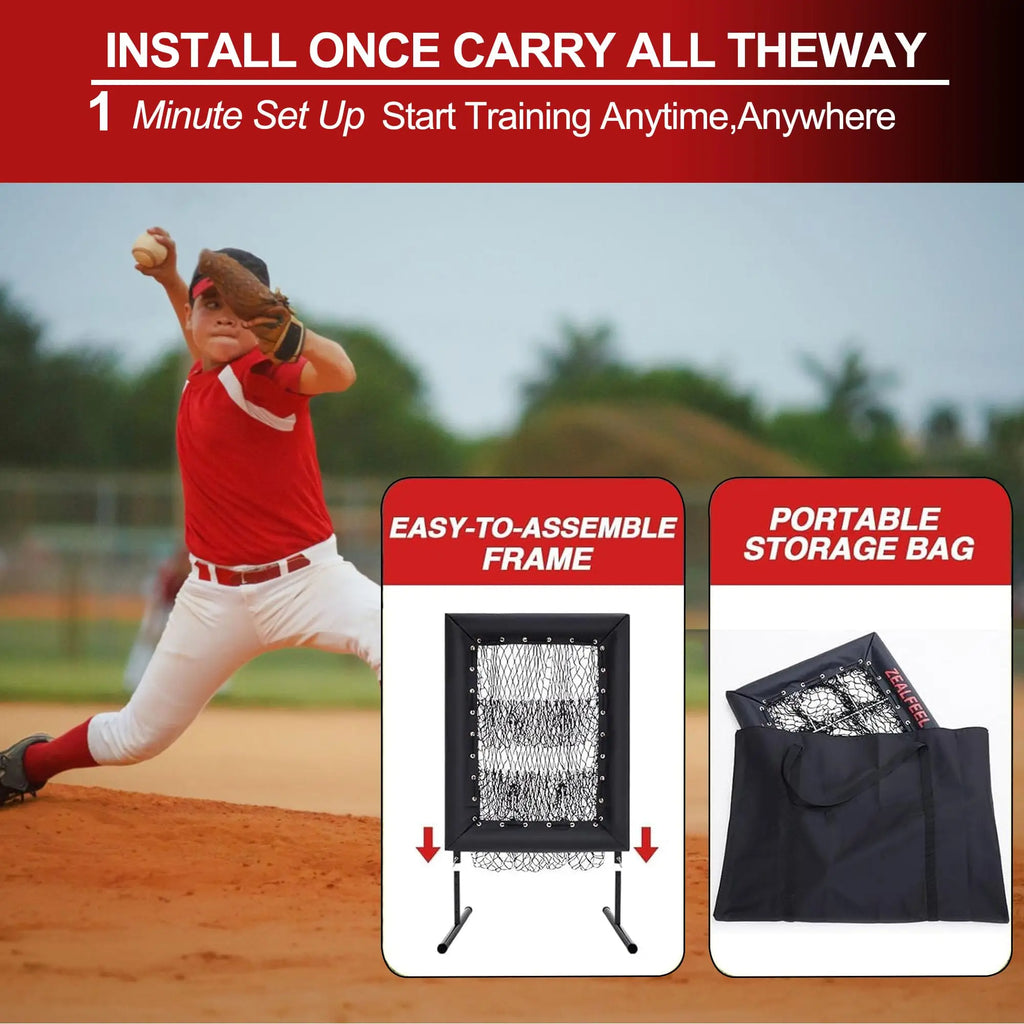 Professional 9‑Square Pitching Net — Adjustable 5‑Level Rebound Trainer with Strike Zone, Ball & Portable Carry Bag