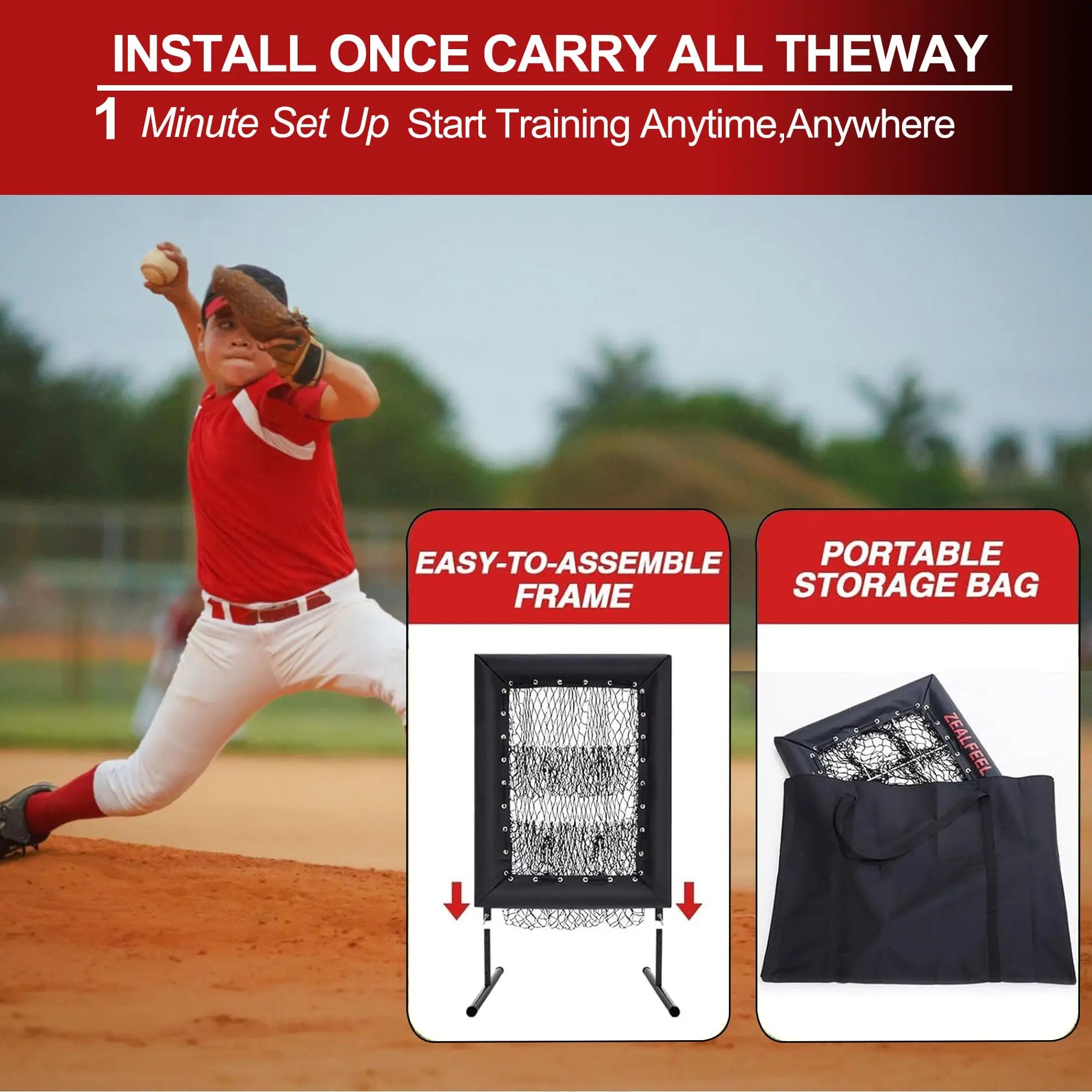 Professional 9‑Square Pitching Net — Adjustable 5‑Level Rebound Trainer with Strike Zone, Ball & Portable Carry Bag