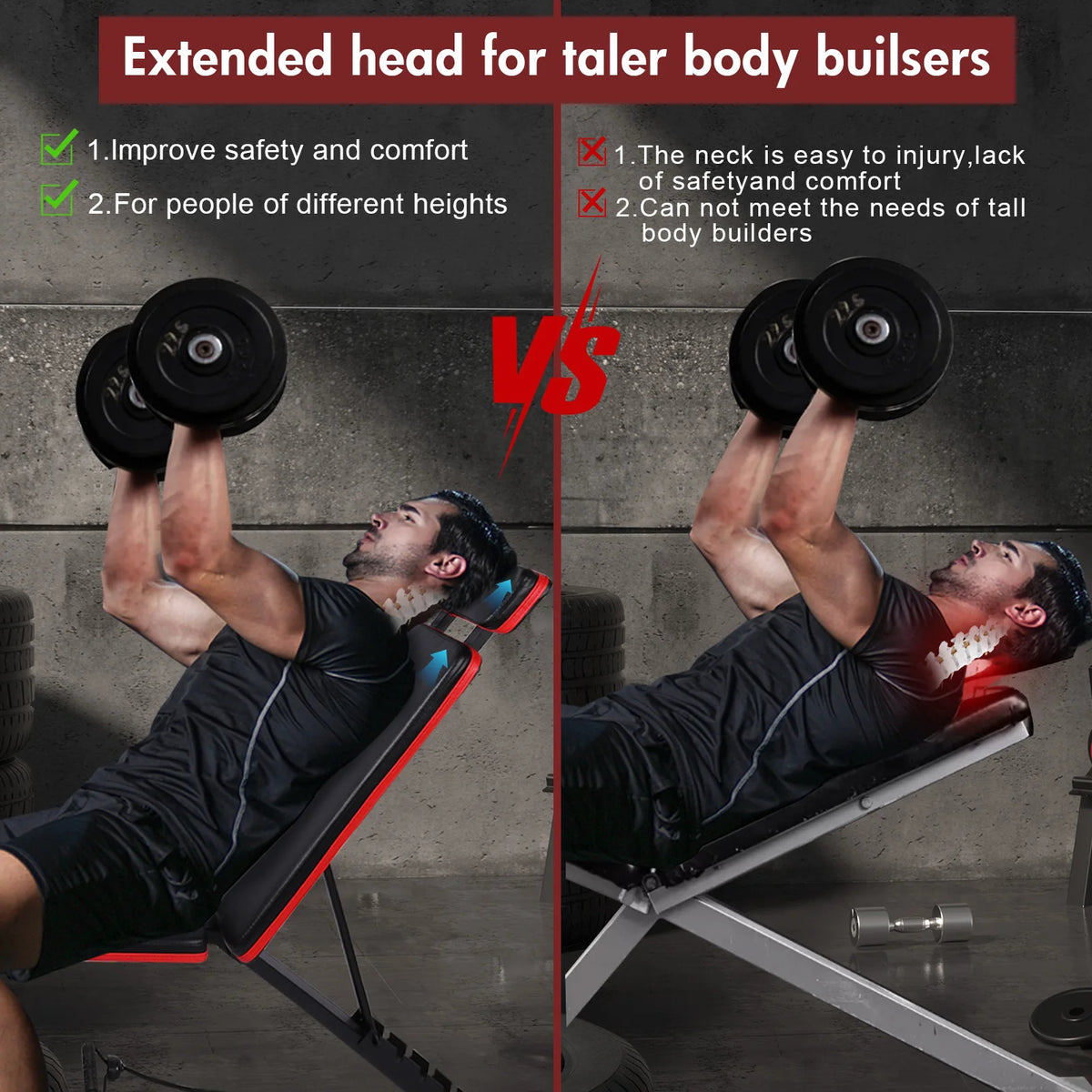 7 Level Foldable Weight Bench with Adjustable Leg Extension and Extended Headrest designed for Dumbbell Training and Full Body Strength Work