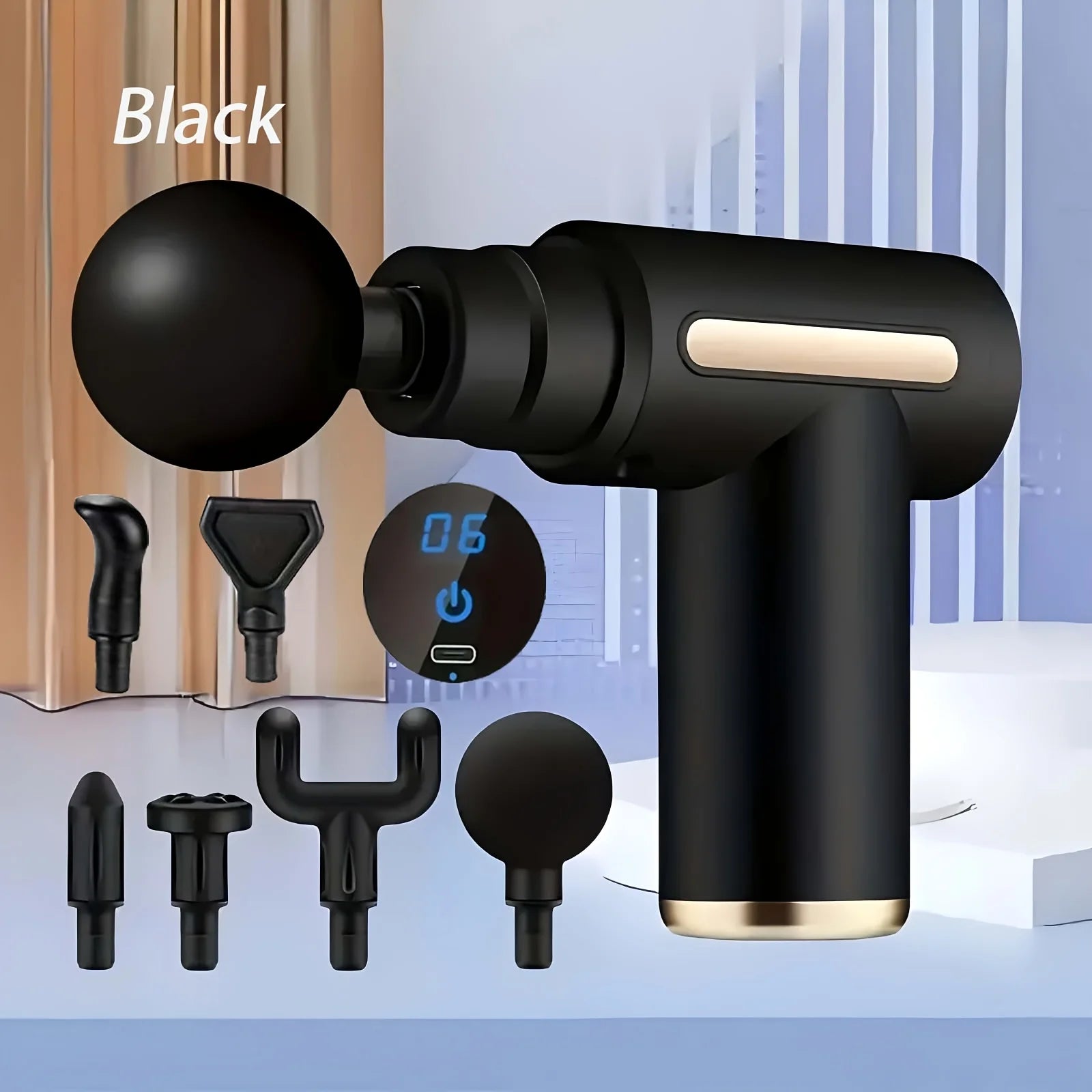 Fitness Hammer Compact Deep Tissue Massager – USB Rechargeable Fascia Gun with 4 Interchangeable Heads | Portable Muscle Massage Device for Pain Relief & Recovery