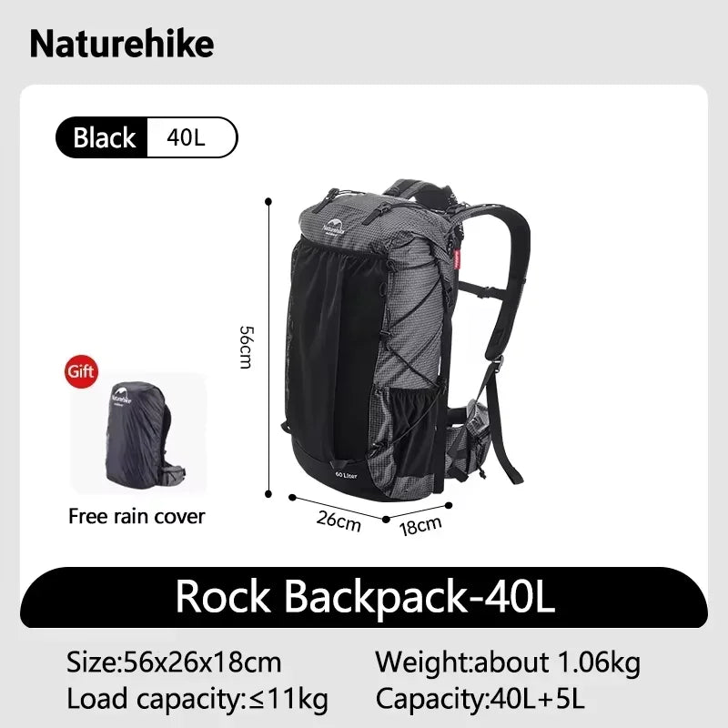 Naturehike Rock Outdoor Bags 40L/60L/60+5L Travel Backpacks Large Capacity Camping Hiking Pack with Rain Cover