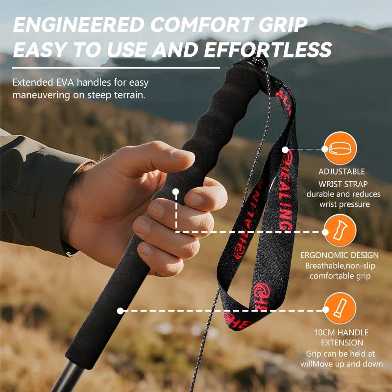 2PC Carbon Fiber Trekking Poles 115g Ultra Light Foldable Hiking and Camping Walking Canes for Travel Outdoor Gear