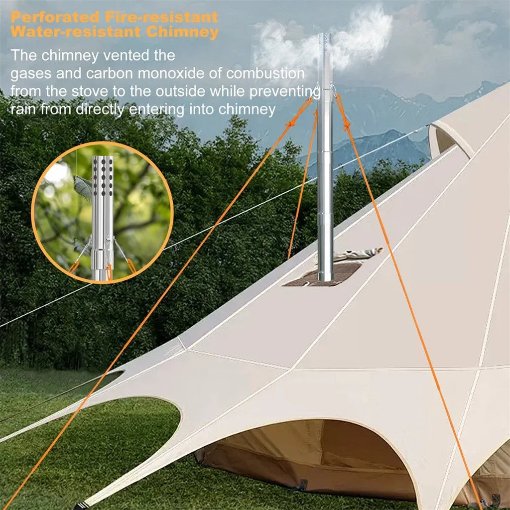 Hot Tent Stove, Wood Burning Stove, Portable Wood Stove with 6 Stainless Steel Chimney Pipes for Outdoor Heating and Cooking