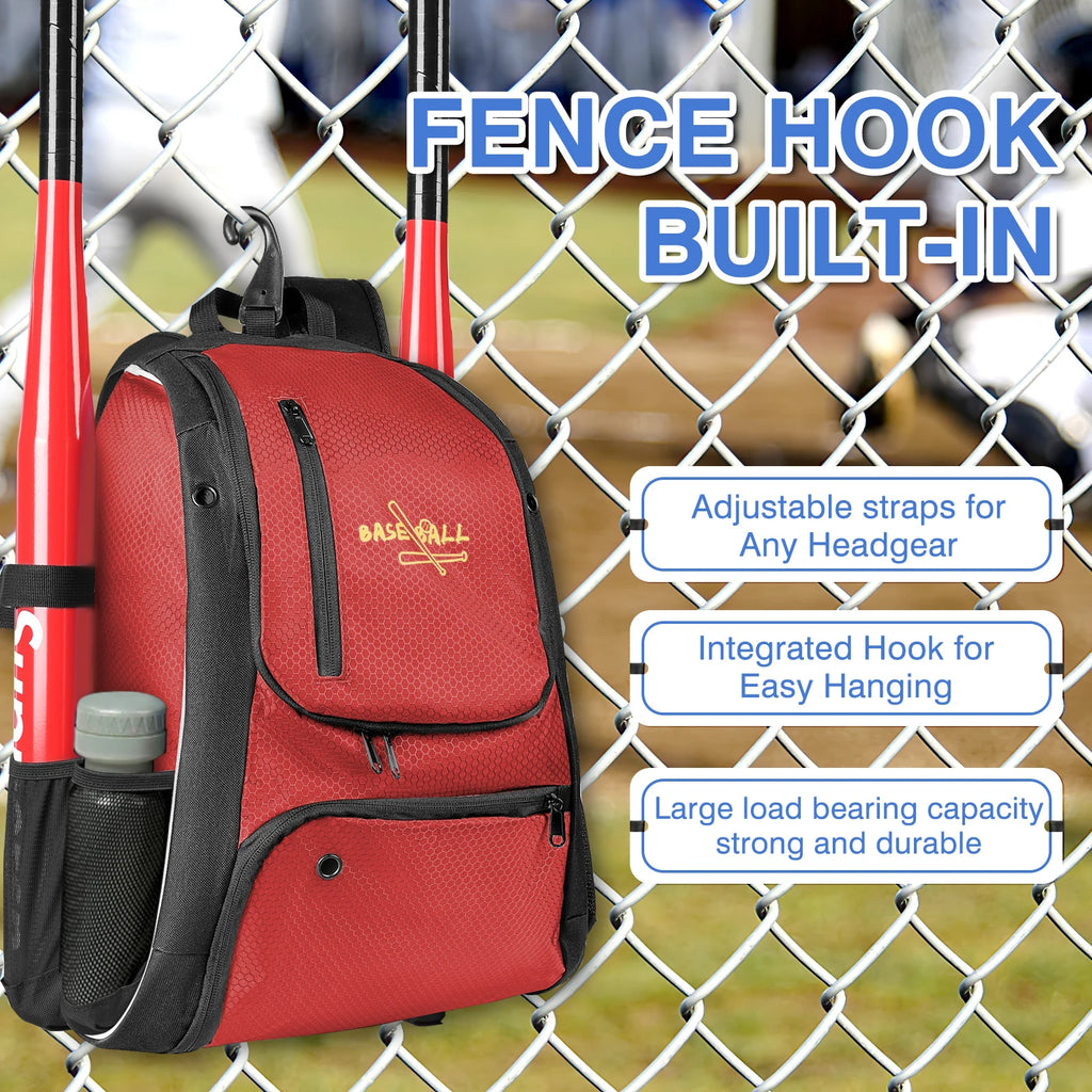 Baseball Bag Softball Bag Waterproof Backpack Shoulder Sport Bag for Youth Boys Girls Adults with Fence Hook Ball Bat Batting Glove Gear