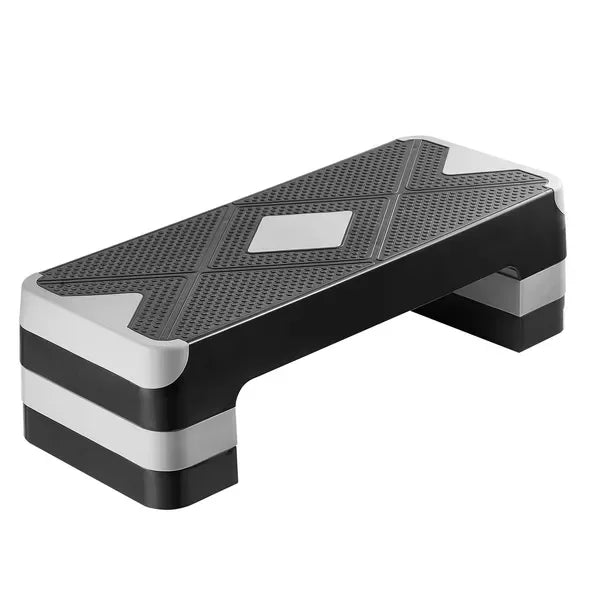 AeroExercise Step Platform 28 Inch Adjustable Workout Stepper Non Slip Home Gym Cardio Trainer Gray