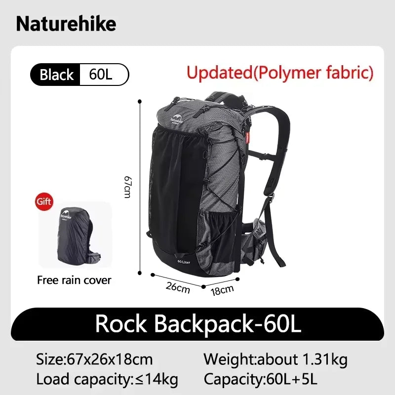 Naturehike Rock Outdoor Bags 40L/60L/60+5L Travel Backpacks Large Capacity Camping Hiking Pack with Rain Cover