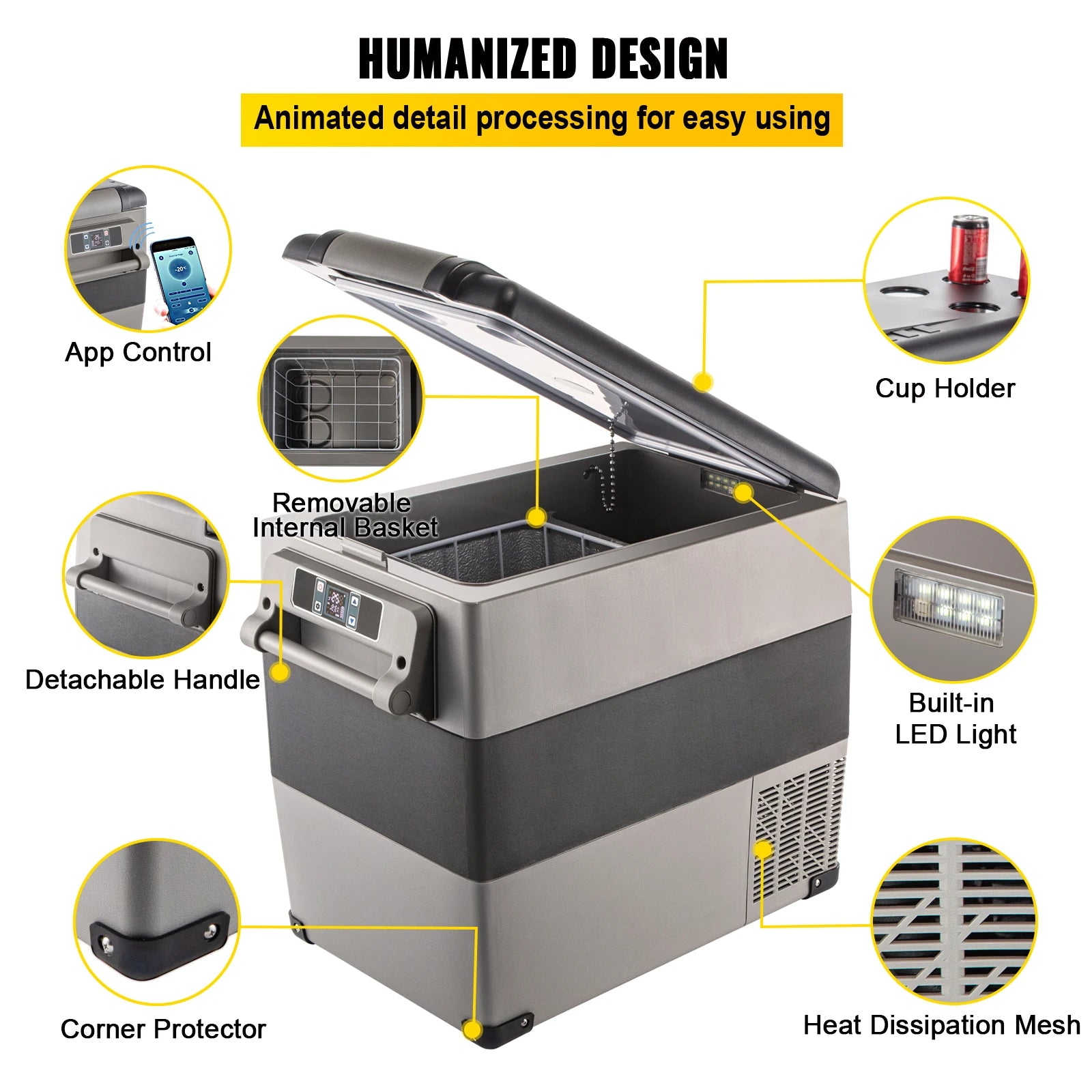 55L Car Refrigerator Mini Fridge Freezer Portable Compressor Cooler DC 110 to 240V Ice Box for Camping and Picnic