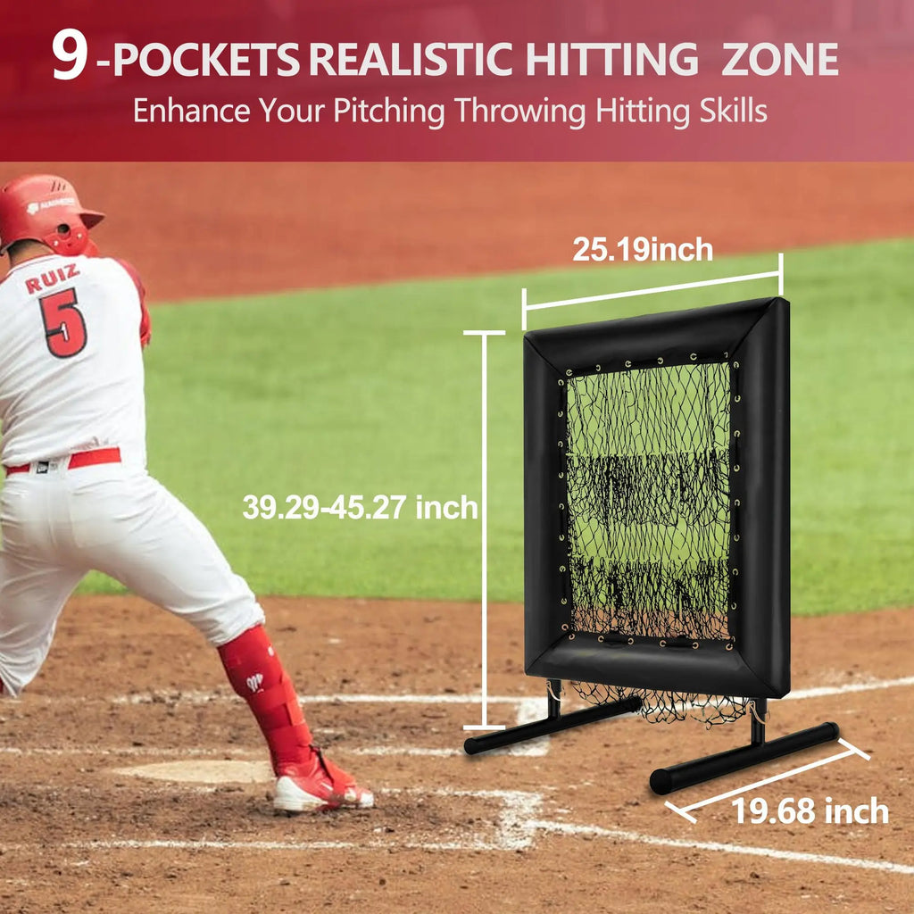 Professional 9‑Square Pitching Net — Adjustable 5‑Level Rebound Trainer with Strike Zone, Ball & Portable Carry Bag