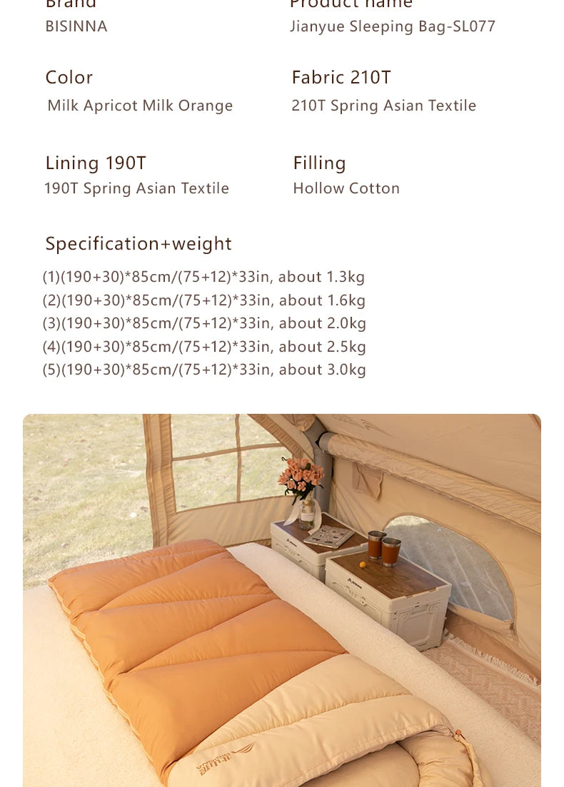 Camping Sleeping Bag Ultralight 4 Season Warm Envelope Backpacking Cotton Sleeping Bag for Outdoor Traveling Hiking