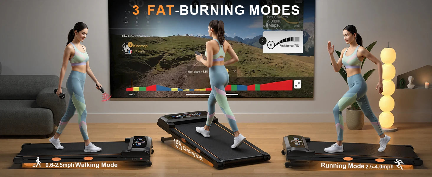 3.5HP Walking Pad Treadmill with 17 Percent Auto Incline, 12 Levels, 450 lb Capacity, RGB UI Screen, 3‑in‑1 Under‑Desk Auto‑Incline Treadmill