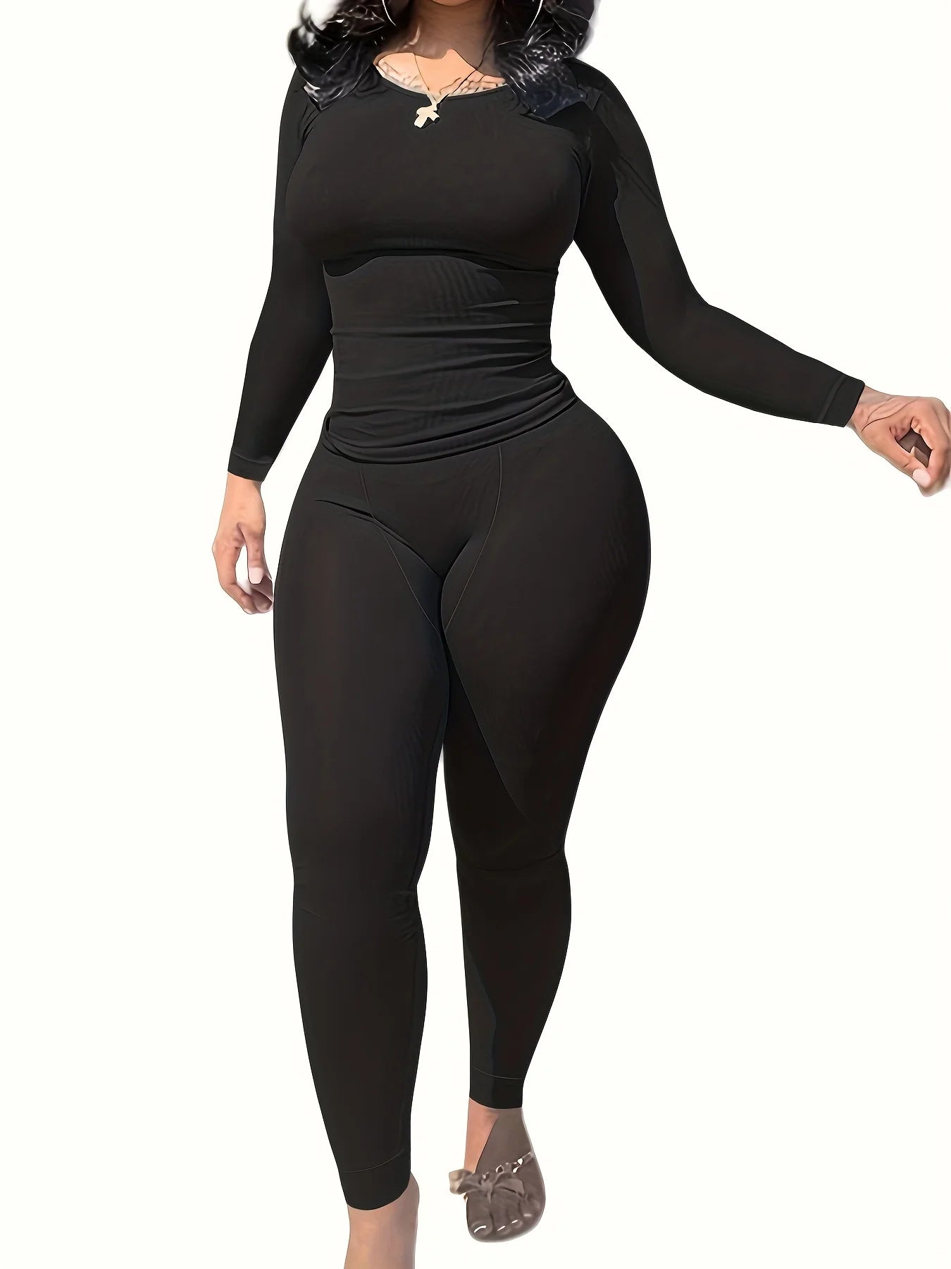 Womens Long sleeve Shirt  and Leggings Set Exercise wear 2 Piece Set