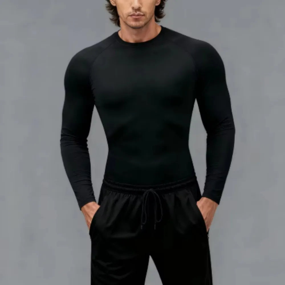 Mens Bodybuilding Sports T Shirt Quick Dry Long Sleeve Compression Top