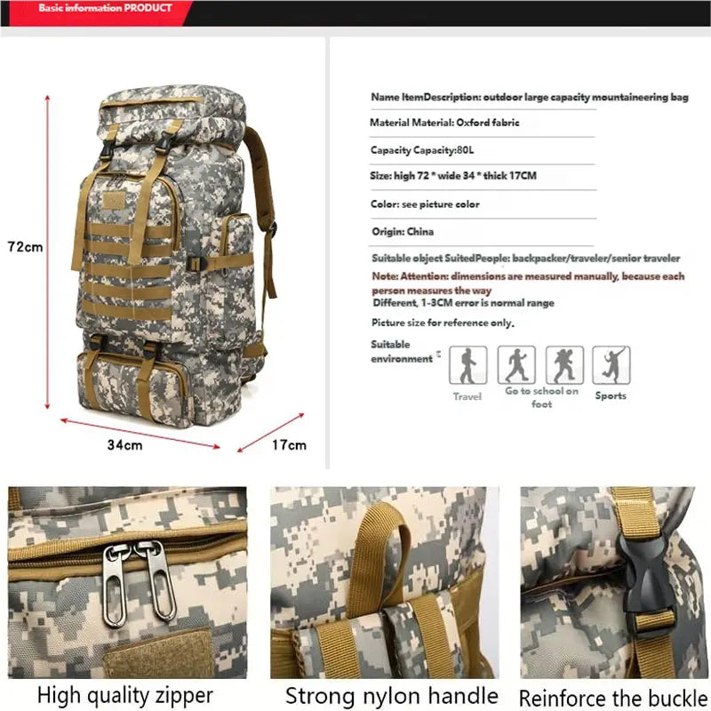Backpack Men Large Capacity Waterproof Durable Double Shoulder Travel Backpack for Hiking