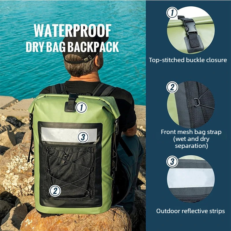 35L Waterproof Dry Bag Backpack Roll Top Bag Pocket for Outdoor Water Sports Beach Camping
